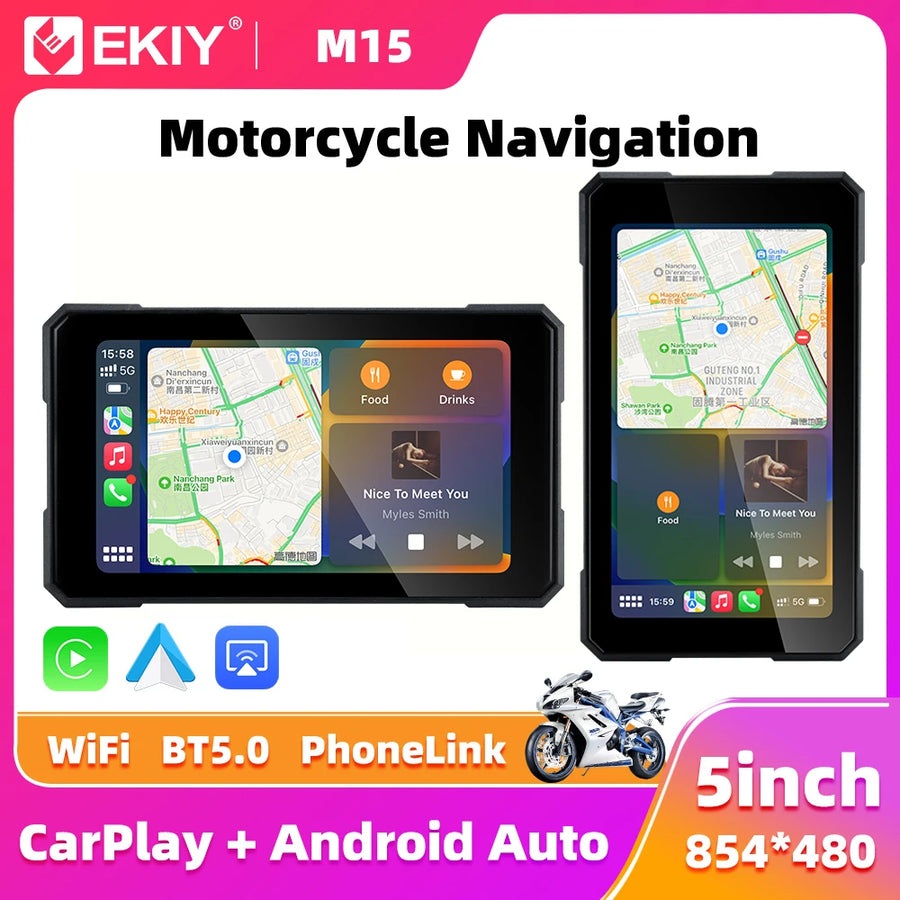 EKIY 5.0 inch Wireless CarPlay Moto Android Auto Portable Digital Motorcycle Dashboard GPS Navigation Removable Display Screen